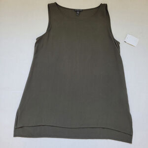 NWOT Eileen Fisher Olive Silk Georgette Crepe Women sleeveless Top Size PM $218